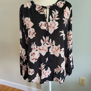 Premise Women‎ Floral Black Pink White Blouse Top Medium
